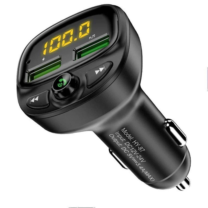 USB Dual Phone Charger for Car with Wireless FM Transmitter MP3 Player