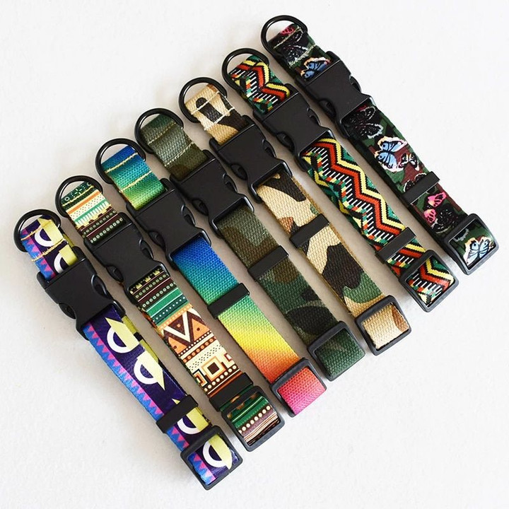15 Kinds Of Color Nylon Printed Dog Collar Adjustable Collar For Dogs Pet Products Custom Engraved Nameplate Pet Supplies
