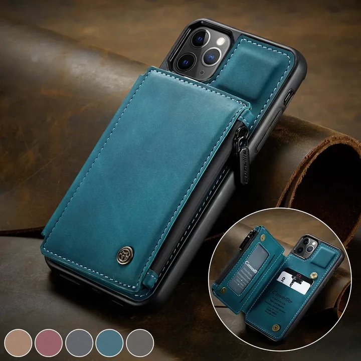 CaseMe Retro Leather Back Case For iPhone 12 11 Pro Max Wallet Card Slot For iPhone SE 12 mini 11 X S XR 7 8 Zipper Back Cover