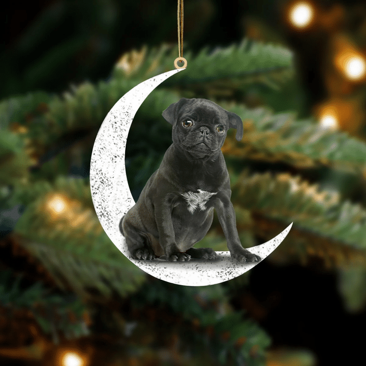 Black Pug 2-Sit On The Moon-Two Sided Ornament