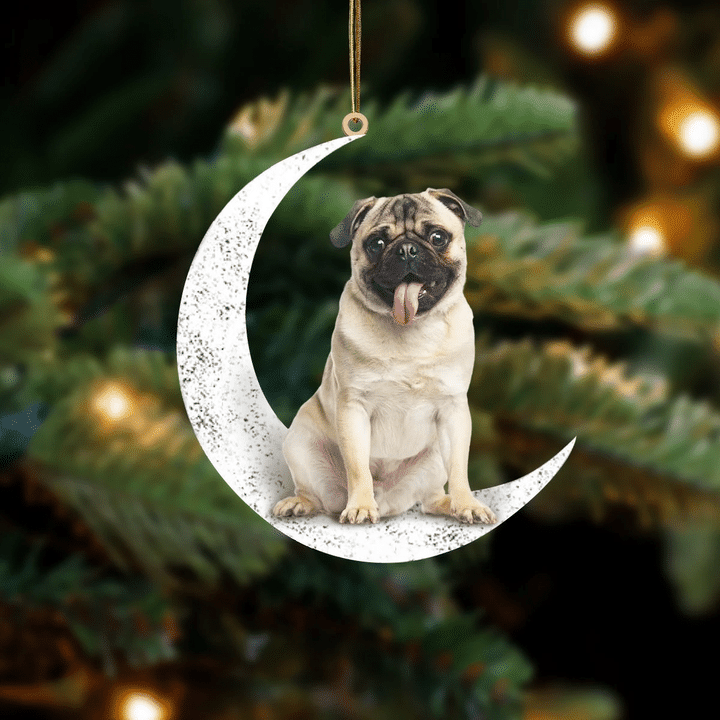 Pug 1-Sit On The Moon-Two Sided Ornament