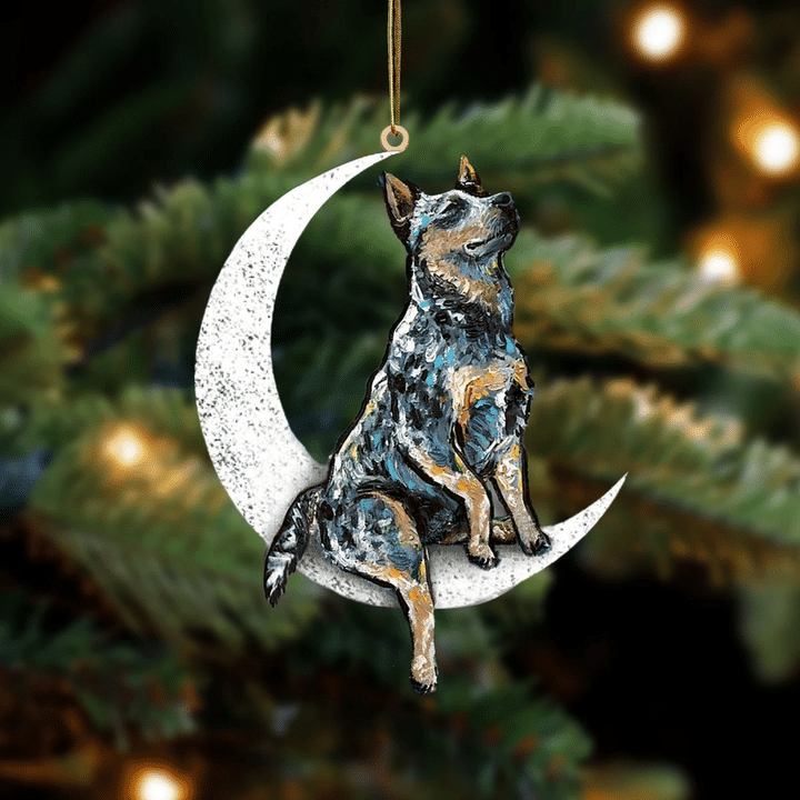Heeler-Sit On The Moon-Two Sided Ornament