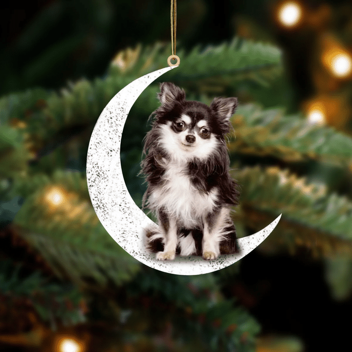Chihuahua 3-Sit On The Moon-Two Sided Ornament