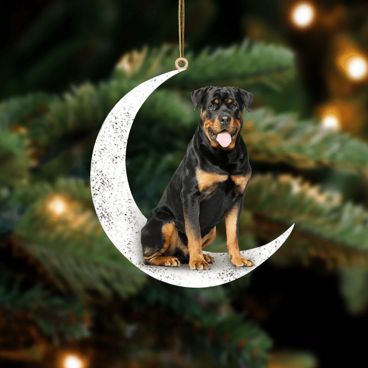 Rottweiler 2-Sit On The Moon-Two Sided Ornament