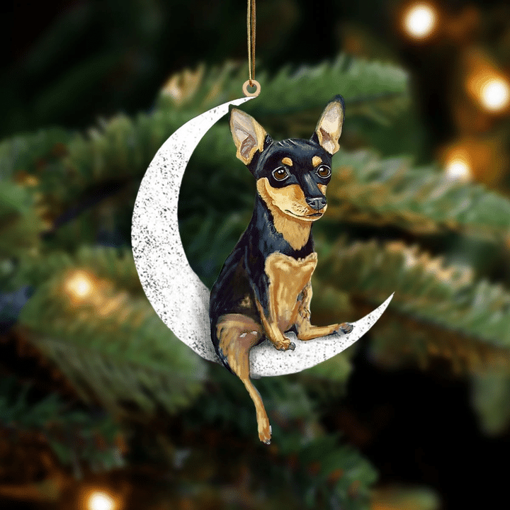 Miniature Pinscher-Sit On The Moon-Two Sided Ornament