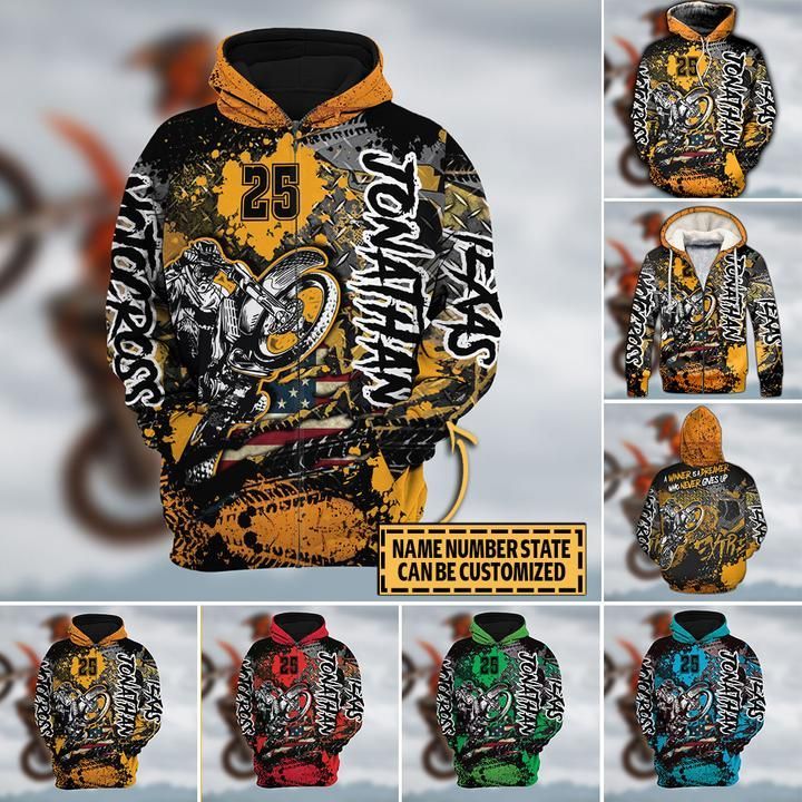 Motocross Racing Name & State Personalized All Over Print Hoodie Dbq0825A04Sa