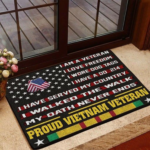 Vietnam Veteran Doormat Rug, Love Freedom, Wore Dog Tags, Walked The Walk, My Oath Never Ends, Veteran Proud Vietnam Veteran DD-214 Doormat