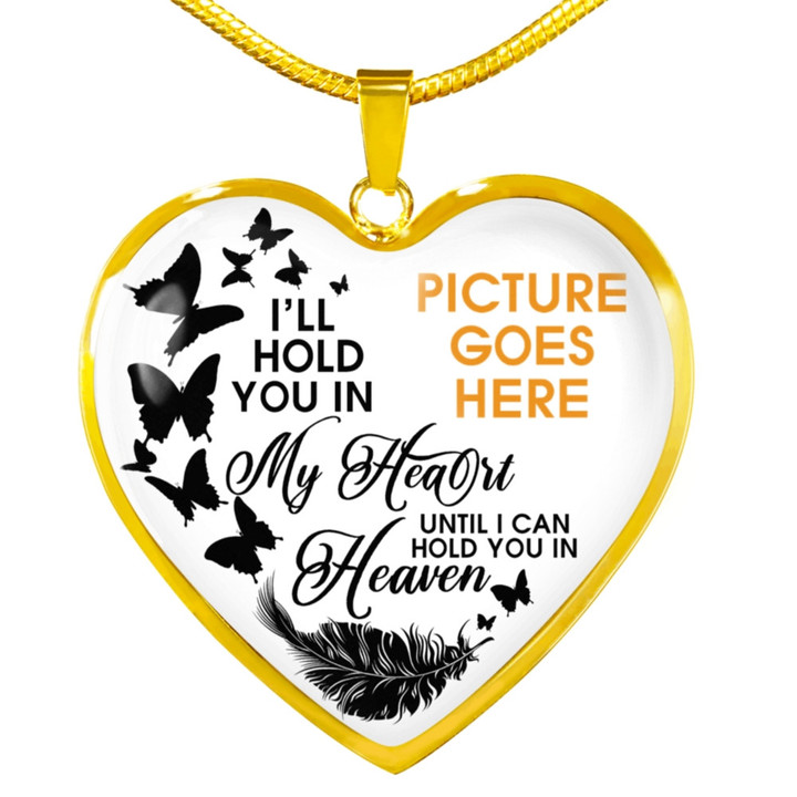 Custom Memorial Heart Necklace Memorial Jewelry For Loss Of Loved One Will Hold In My Heart Butterfly Heart Necklace White