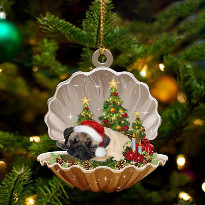Pug-Sleeping Pearl in Christmas Two Sided Ornament