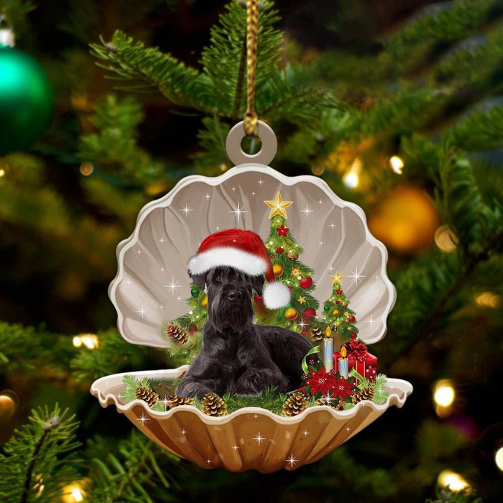 Black Schnauzer-Sleeping Pearl in Christmas Two Sided Ornament