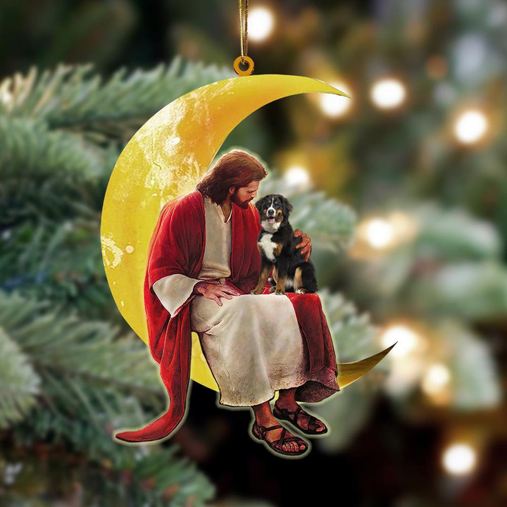 Bernese Mountain And Jesus Sitting On The Moon Hanging Ornament
