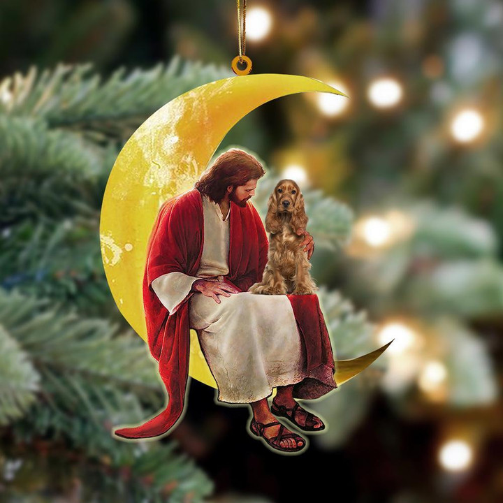 Cocker Spaniel And Jesus Sitting On The Moon Hanging Ornament