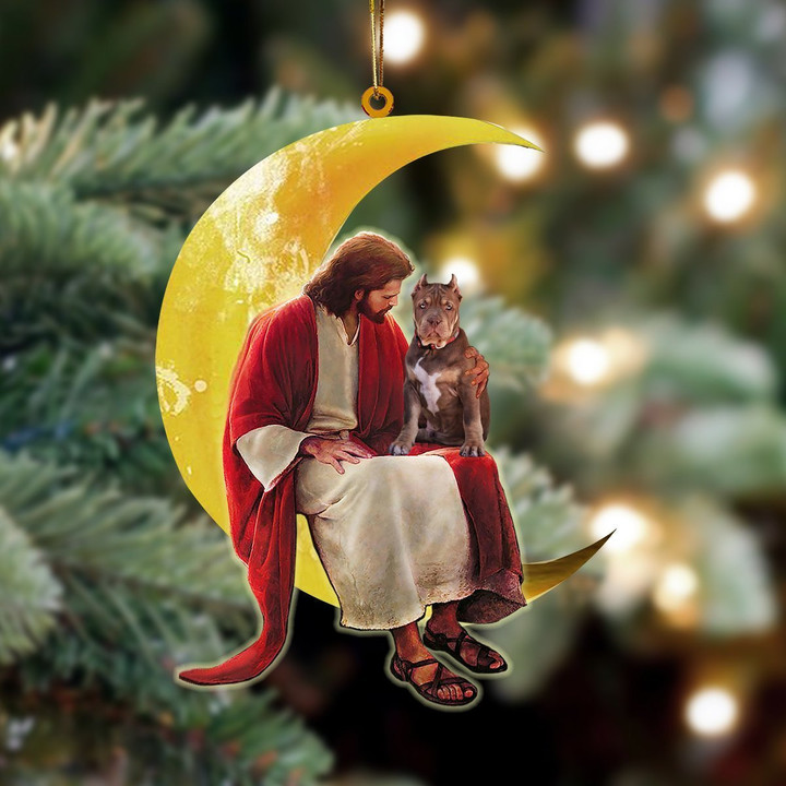 American Bully 02 And Jesus Sitting On The Moon Hanging Ornament