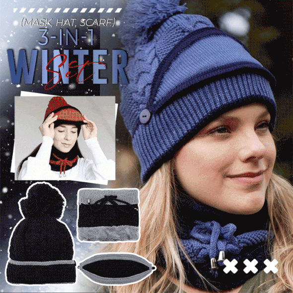 Hot Sale🎄 Knitted Winter Set（Hat+Scarf+Mask）