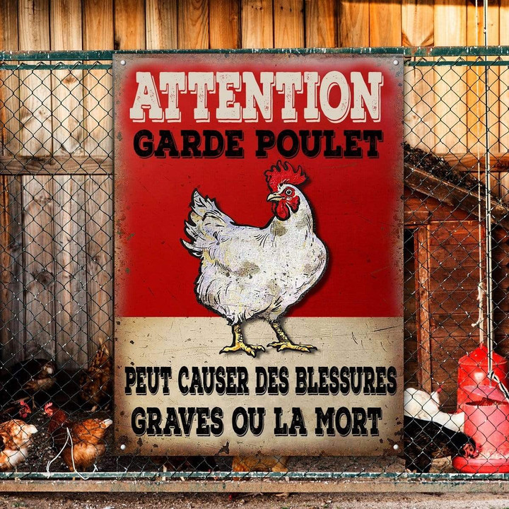Attention, Garde Poulet - Enseigne Métallique Classique