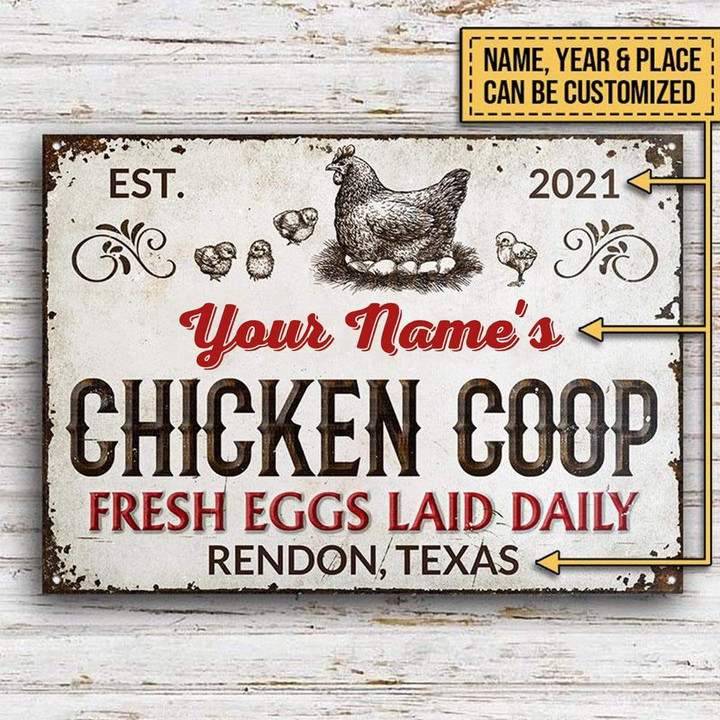 Personalized Chicken Coop Fresh Eggs Laid Daily Customized Classic Metal Signs