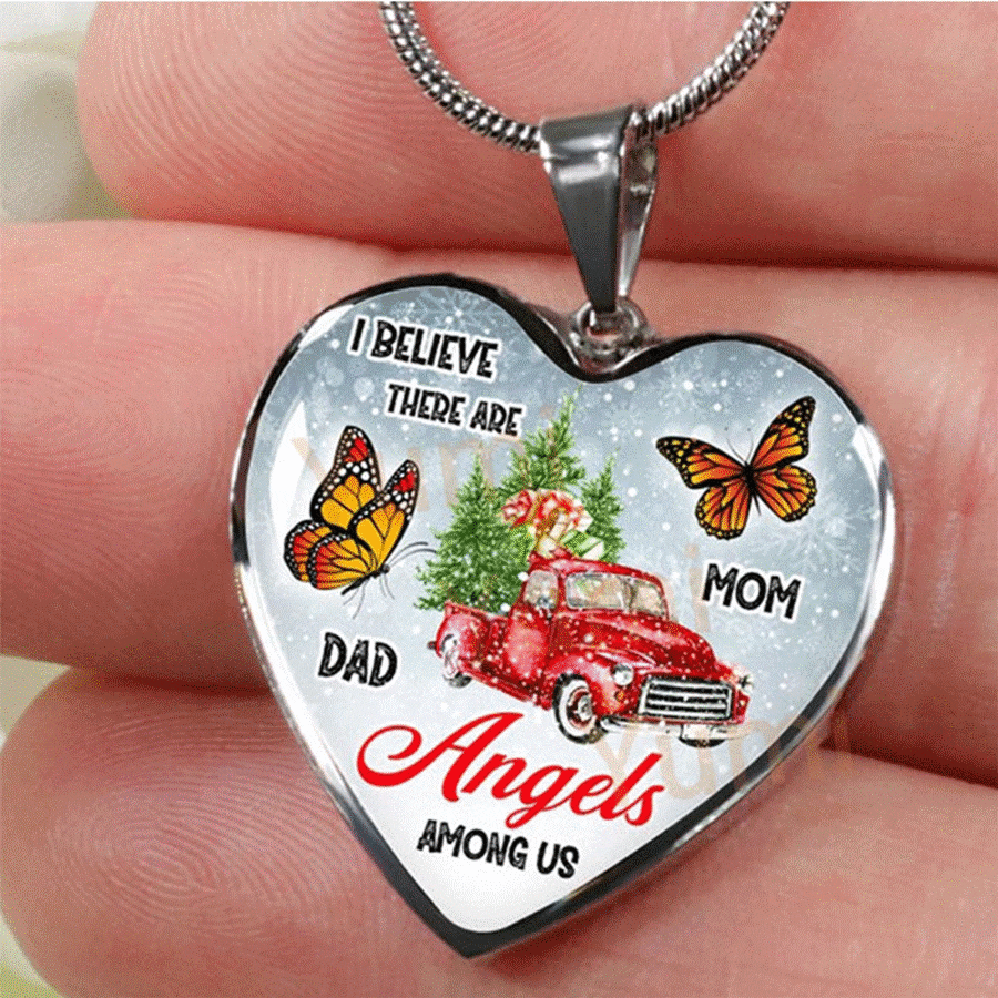 I Believe There Are Angels Among Us Butterfly Necklace Heart Pendant Neckchain Memorial Necklace for Women Family Gift Jewelry