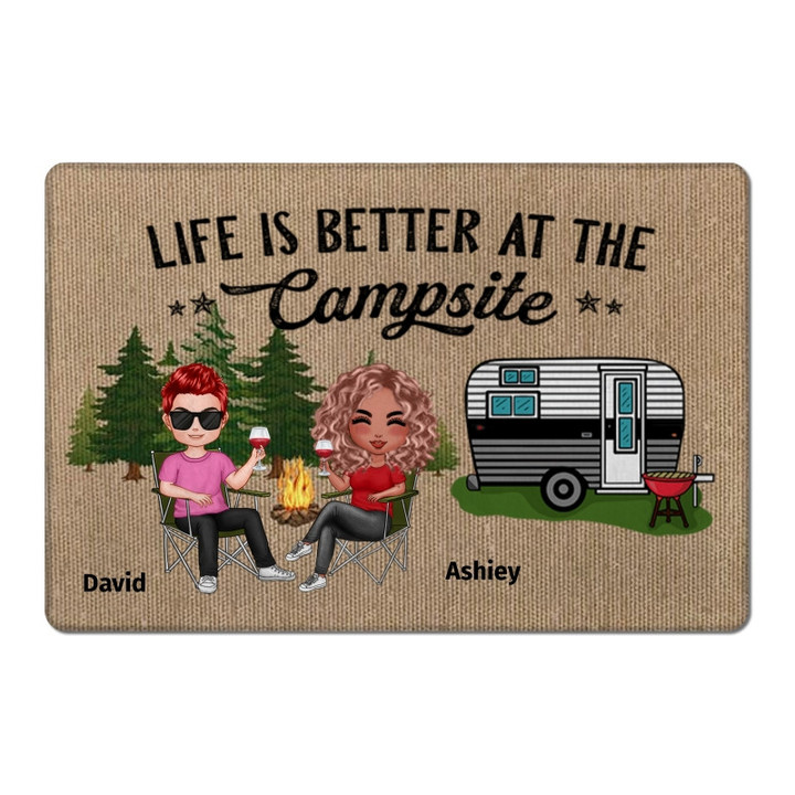 Doll Couple Camping Personalized Doormat