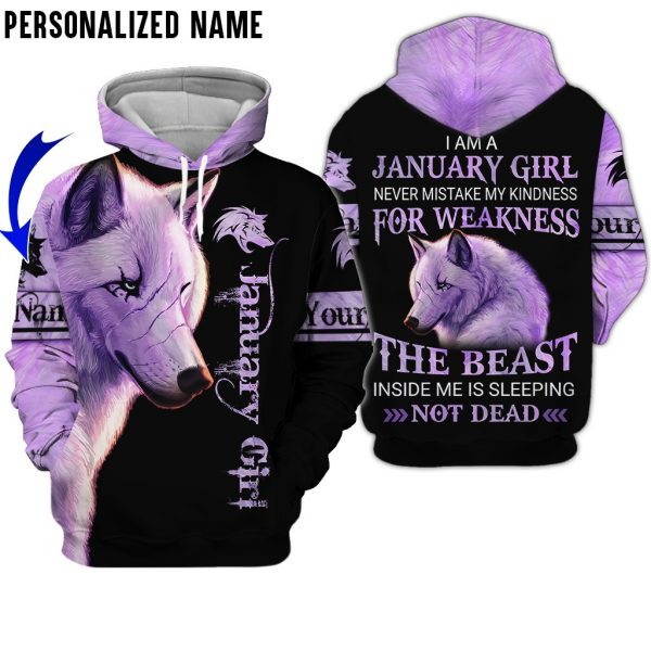 Personalized Name January Wolf Girl 3D All Over Printed Clothes NQML220313