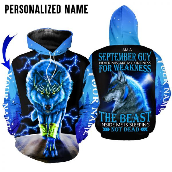 Personalized Name September Wolf Guy 3D All Over Printed Clothes HUMA301009