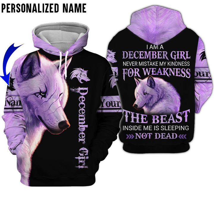Personalized Name December Wolf Girl 3D All Over Printed Clothes NQML220324