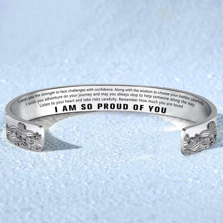For Granddaughter - I Am So Proud Of You Wave Cuff Bracelet