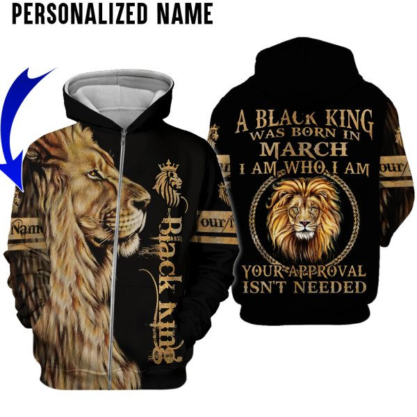 Personalized Name Black King Was Born in March Lion 3D All Over Printed Clothes