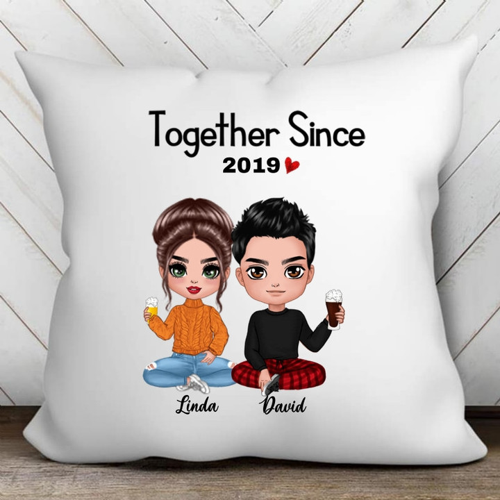 Doll Couple Sitting Valentine's Day Gift For Him For Her Personalized Pillow (Insert Included)