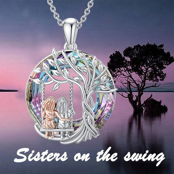 🔥Last Day Special Sale - Tree of Life Sister on the Swing Crystal Pendant Necklace
