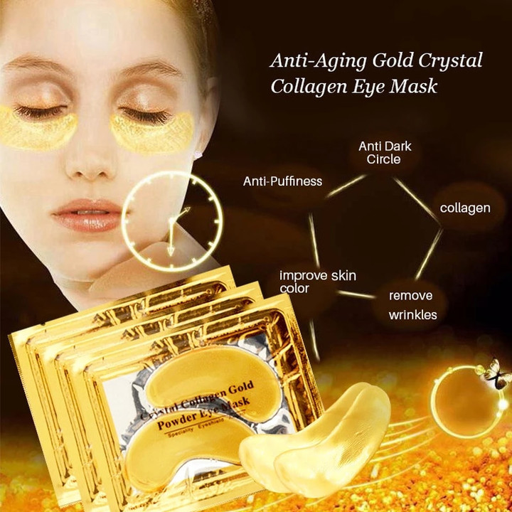 24k Gold Eye Mask For Dark And Puffy Eyes Collagen Gel Moisturizing And Wrinkles Anti-Aging Hyaluronic Acid