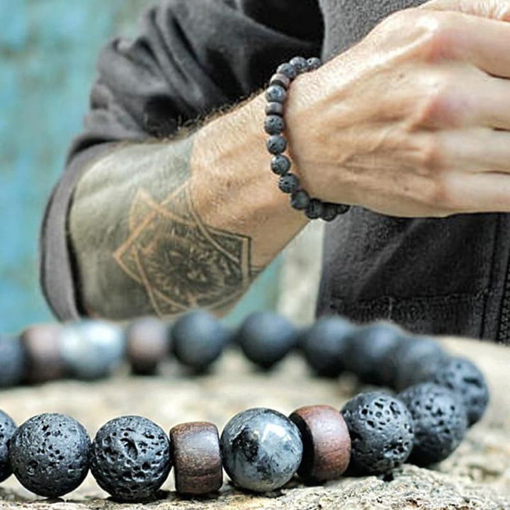 Natural Black Lava Volcanic Stone Bracelets For Men