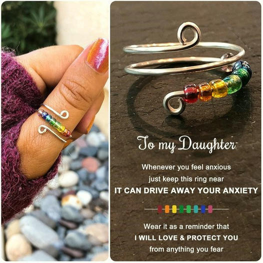🔥 Last Day Promotion 49% OFF🎁To My Daughter - Drive Away Your Anxiety Rainbow Beads Fidget Ring