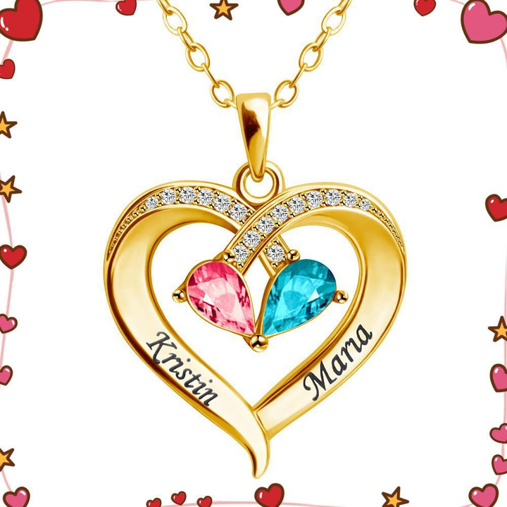 Forever Love Birthstone & Diamond Heart Pendant Necklace