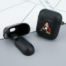 Cute Floral Gold Initial Alphabet Letter Soft Case For AirPods 2 1 Black Silicone Wireless Bluetooth Earphone Box Matte Cover