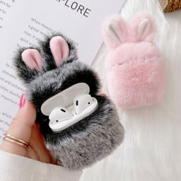 Soft Rabbit Ear Fur Case for Apple AirPods 1 2 Wireless Charging Fluffy Box with Carabiner Plush Cover for Airpods Pro Case Capa