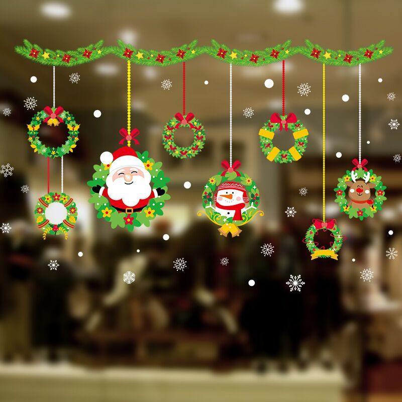 Merry Christmas Decoration for Home 2021 Wall Window Sticker Ornaments Garland New Year 2022 Noel Natal Gift Xmas Navidad