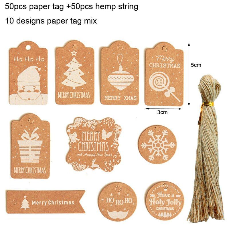 50Pcs New Year 2022 Paper Tags Christmas Tree Ornaments DIY Crafts Label Christmas Decorations for Home Xmas Tree Pendants Gifts