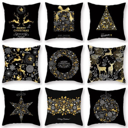 45cm Christmas Black Gold Cushion Cover Merry Christmas Decorations for Home Cristmas Ornaments Natal Navidad Gift New Year 2021