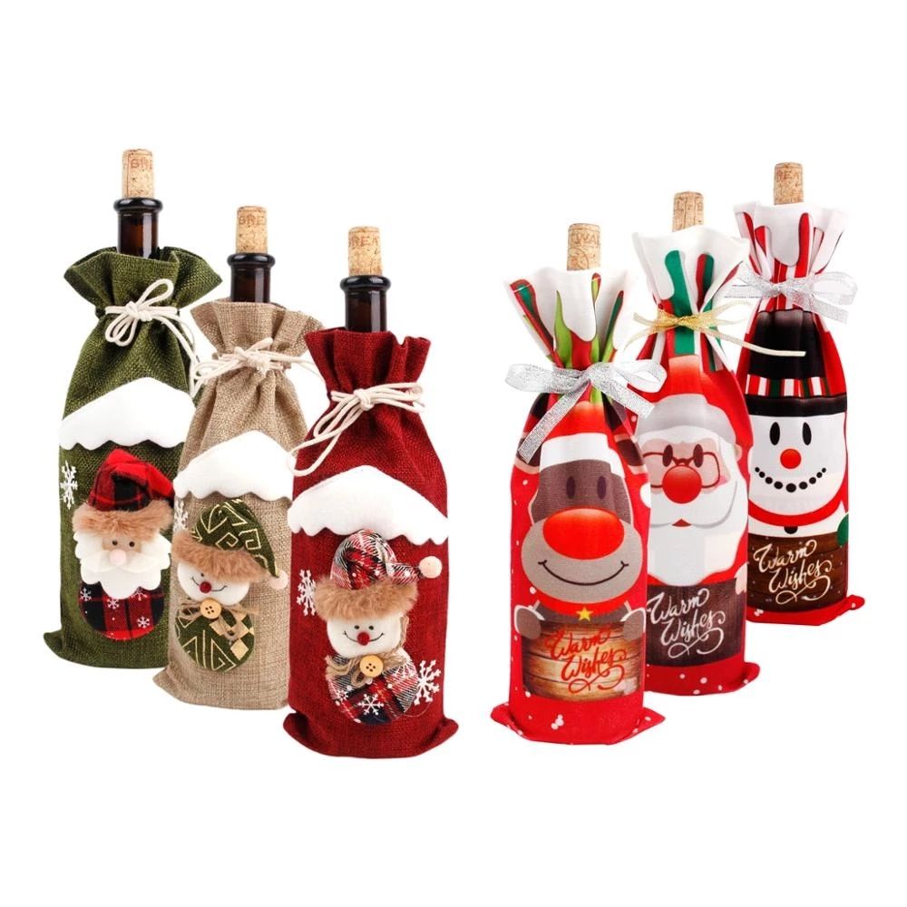 Christmas Wine Bottle Cover Merry Christmas Decorations For Home 2021 Christmas Ornament New Year 2022 Xmas Navidad Gifts