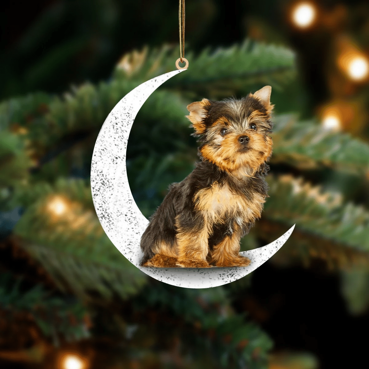 Yorkshire Terrier 2-Sit On The Moon-Two Sided Ornament