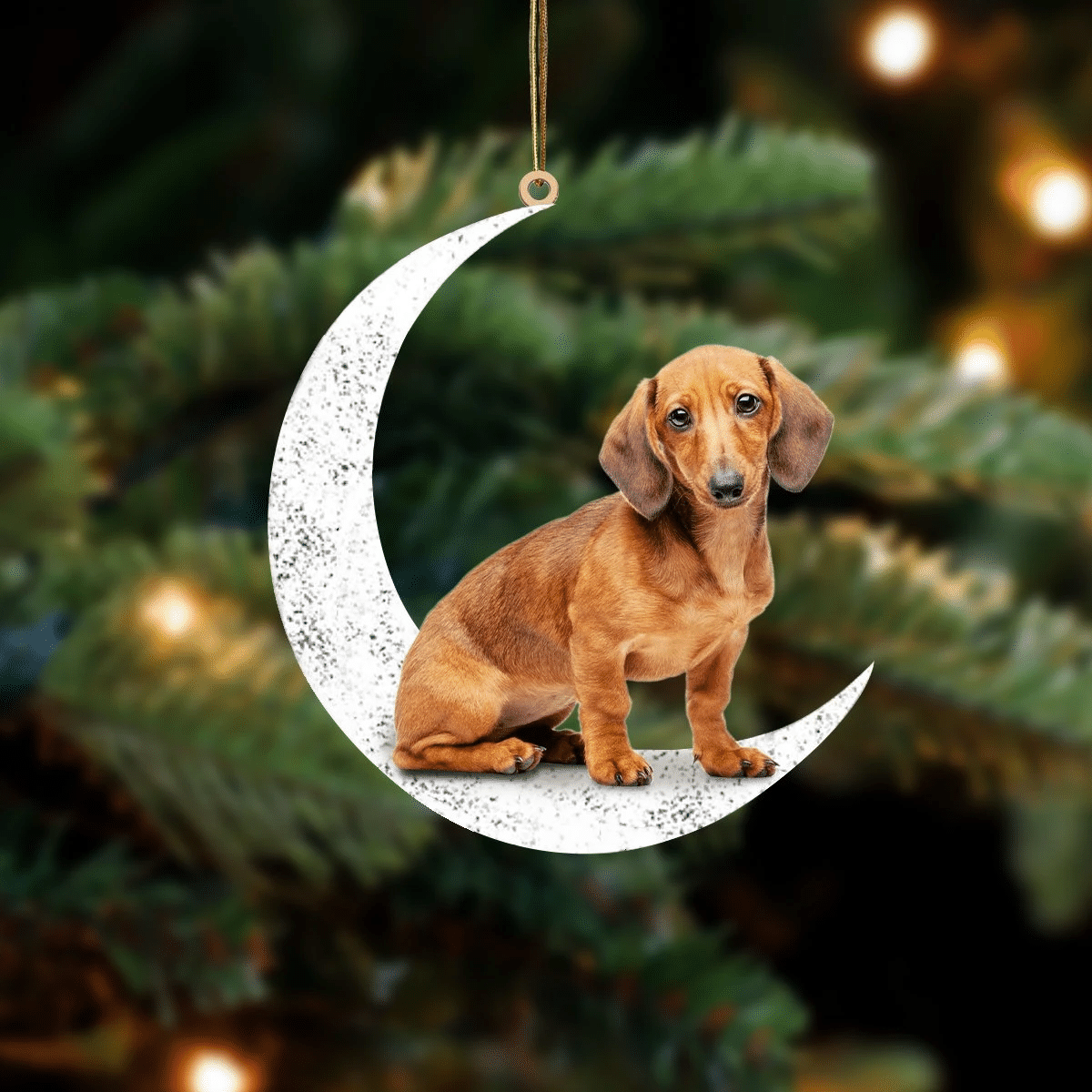 Dachshund 2-Sit On The Moon-Two Sided Ornament