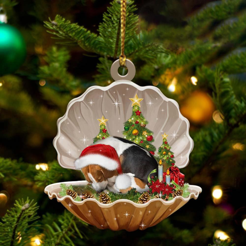 Beagle-Sleeping Pearl in Christmas Two Sided Ornament