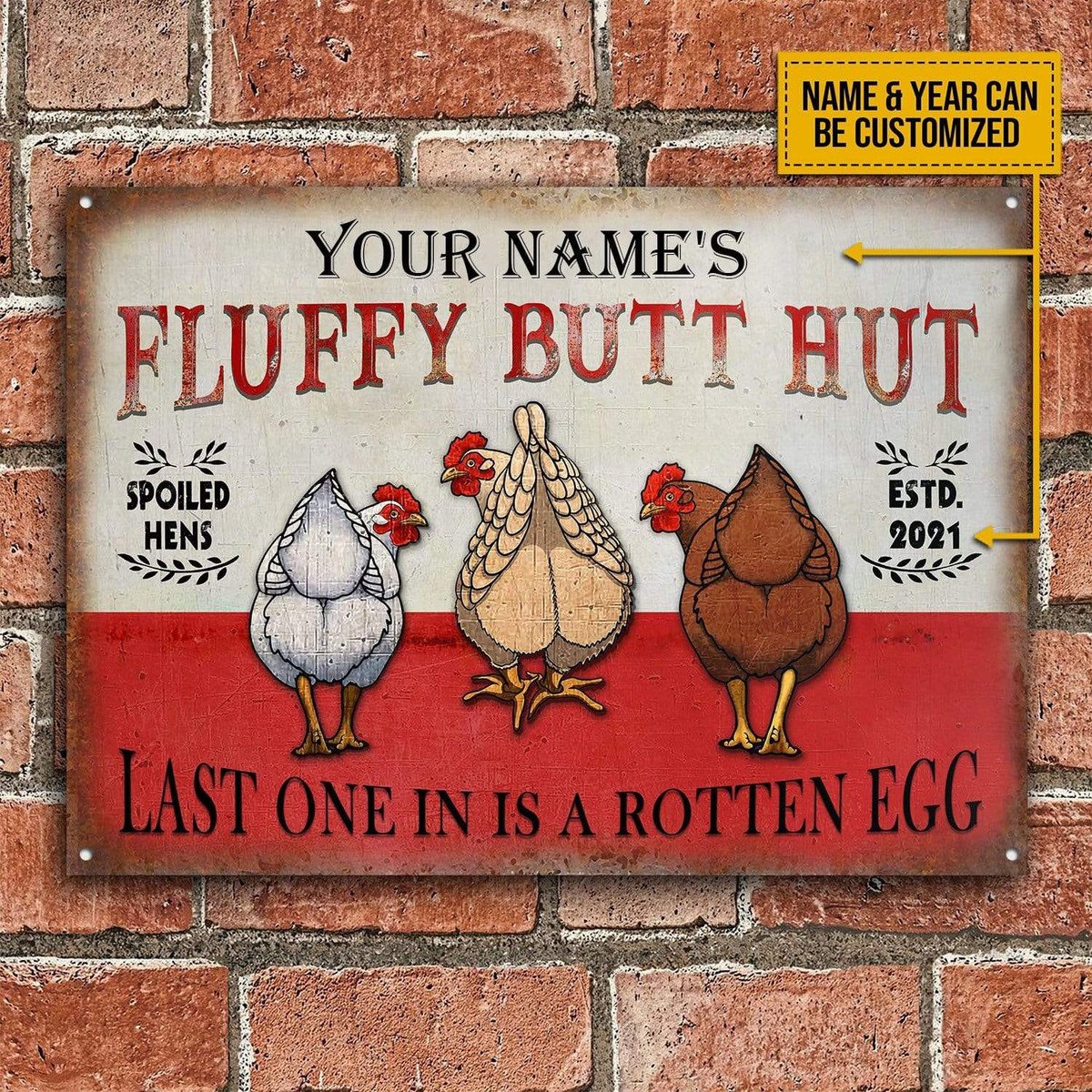 Personalized Chicken Fluffy Butt Hut Customized Vintage Metal Sign