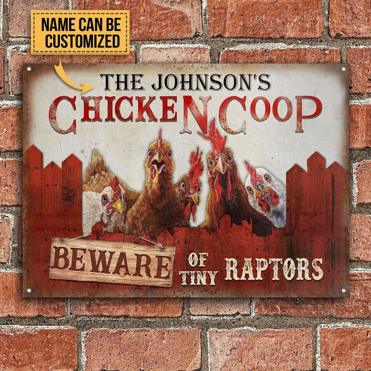 Personalized Chicken Beware Of Tiny Raptors Customized Classic Metal Signs