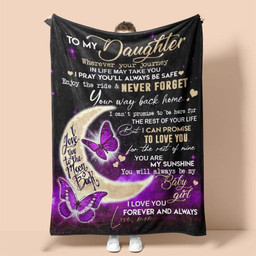 To My Daughter Love You To The Moon And Back From Mom Butterfly Purple Blanket