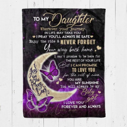 To My Daughter Love You To The Moon And Back From Mom Butterfly Purple Blanket