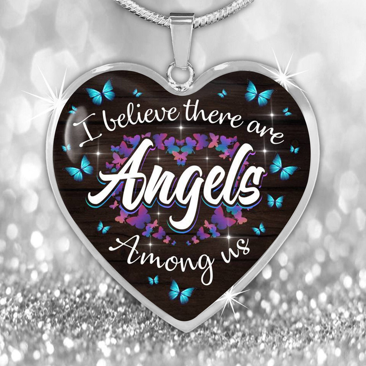 I Believe There Are Angels Among Us Butterfly Necklace Heart Pendant Neckchain Memorial Necklace for Women Family Gift Jewelry