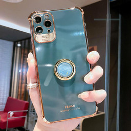 Luxury Electroplated Gold Plating Glitter Case with Ring Holder For iPhone 13 12 11 Pro Max Mini XS XR