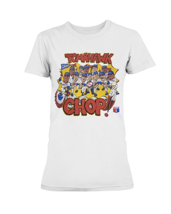 Vintage 90S Atlanta Braves World Series Champions Tomahawk Chop Ladies T Shirt 211104