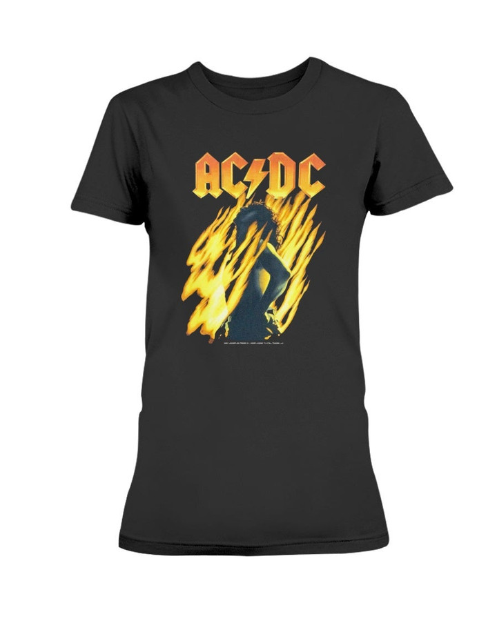 Vintage 2000 AcDc Bonfire Big Print Ladies T Shirt 082321